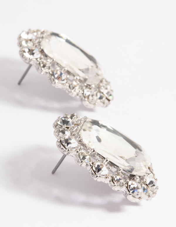 Silver Diamante Square Stud Earrings