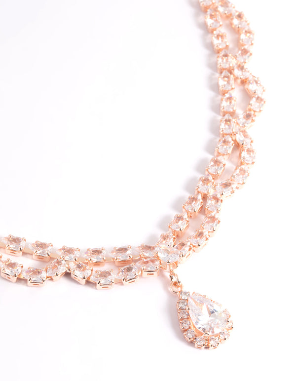 Rose Gold Cubic Zirconia Lace Teardrop Necklace