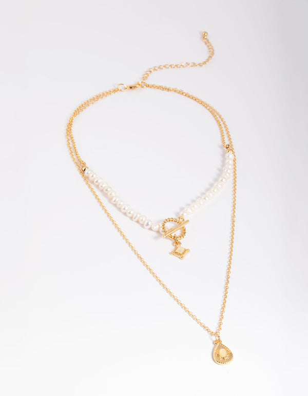 Gold Plated Freshwater Pearl Fob Necklace