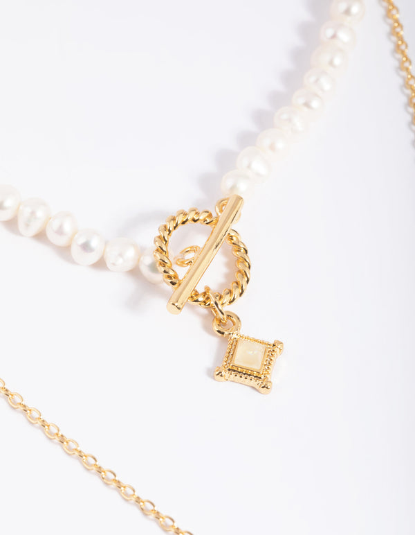 Gold Plated Freshwater Pearl Fob Necklace