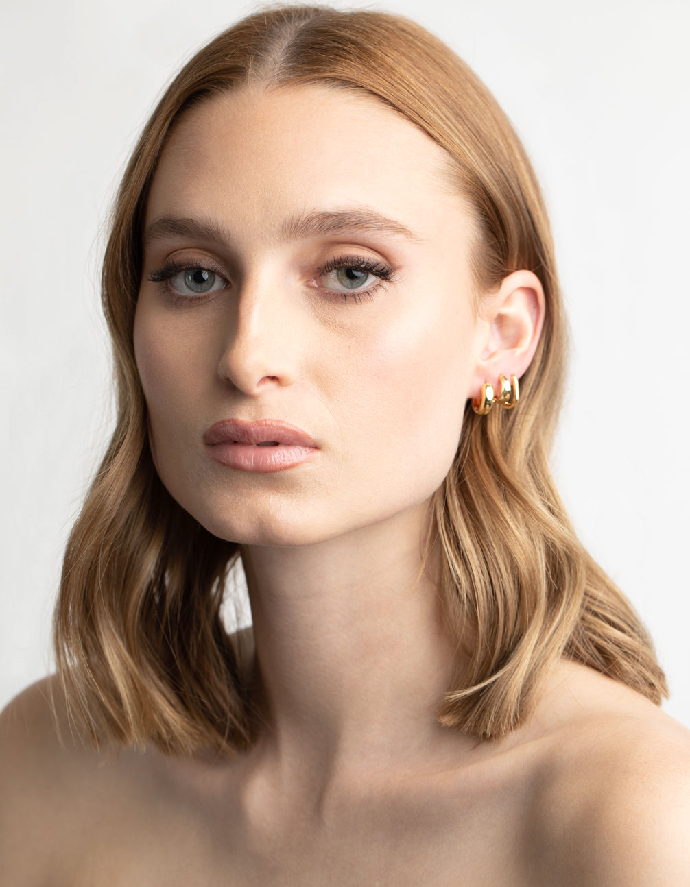 Gold Plated Brass Simple Huggie Hoop Earring Stack 6-Pack