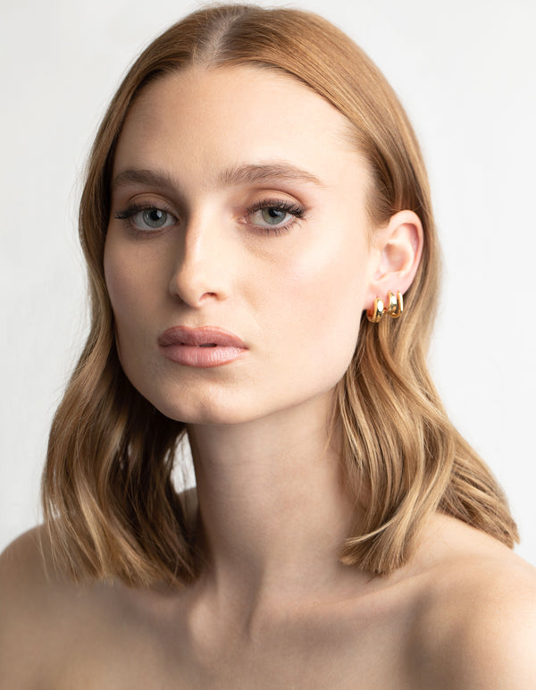 Gold Plated Brass Simple Huggie Hoop Earring Stack 6-Pack