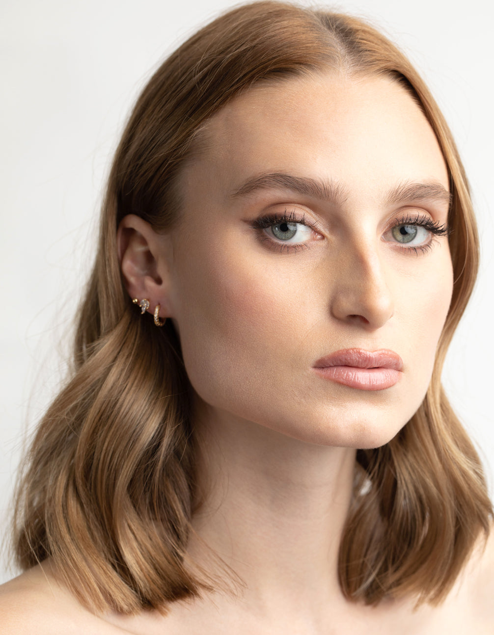 Gold Plated Brass Cubic Zirconia Leaf Earring Stack 6-Pack
