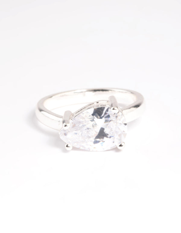 Silver Plated Cubic Zirconia Pear Ring