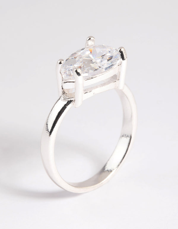 Silver Plated Cubic Zirconia Pear Ring