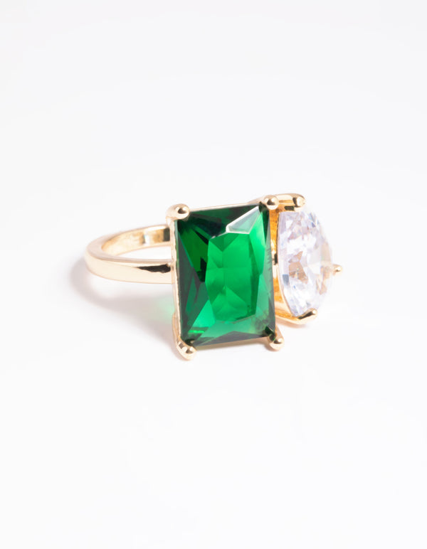 Rhodium Cubic Zirconia Green Statement Ring