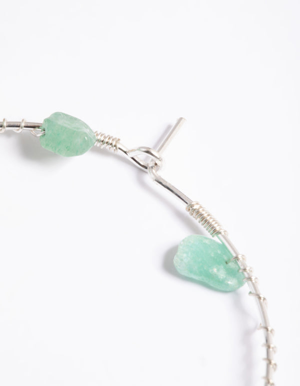 Silver Green Aventurine Hoop Earrings