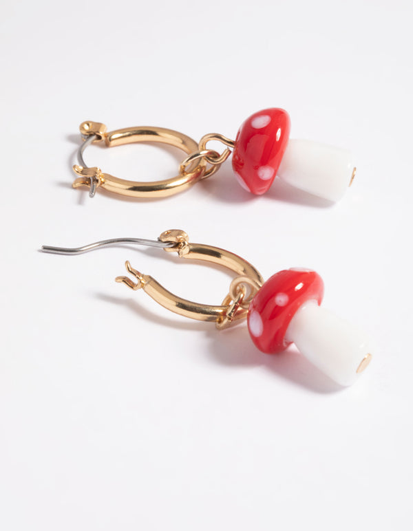 90s Red Mushroom Huggie Hoop Earrings