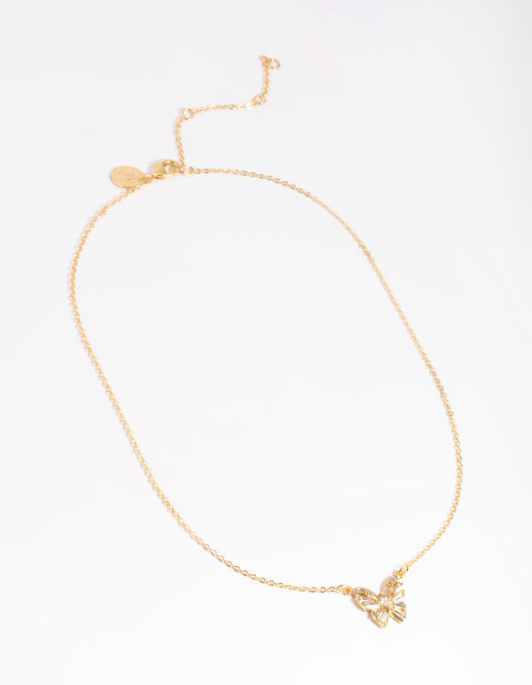 Gold Plated Diamante Butterfly Necklace