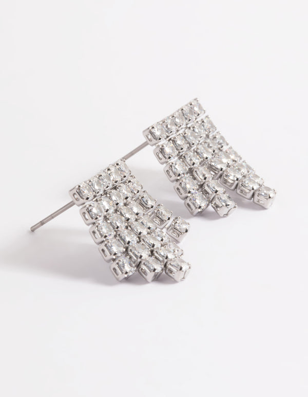 Silver Mini Row Drop Earrings