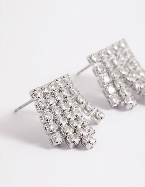 Silver Mini Row Drop Earrings
