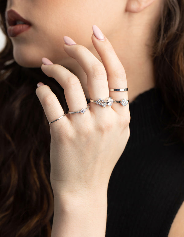 Rhodium Statement Cluster Ring 5-Pack