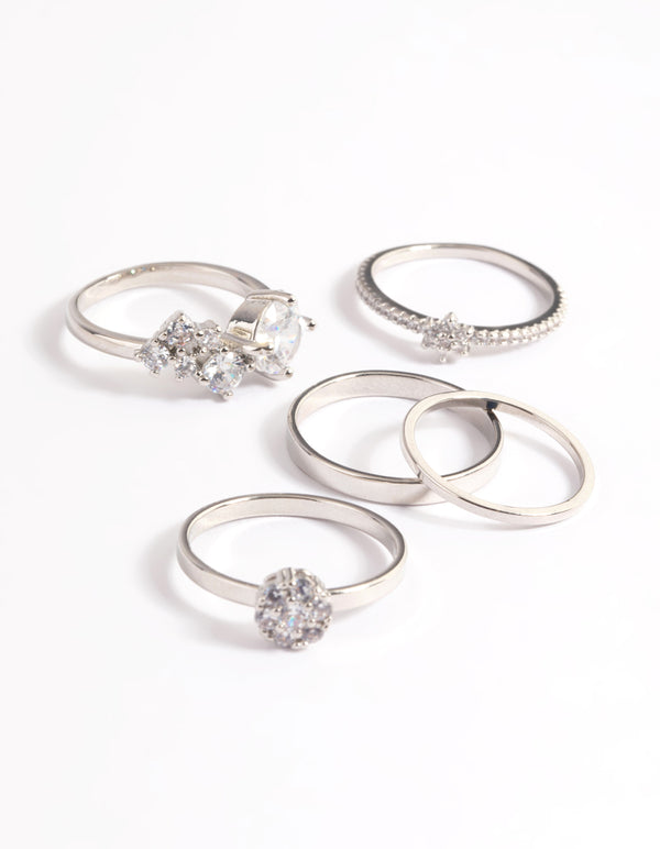 Rhodium Statement Cluster Ring 5-Pack