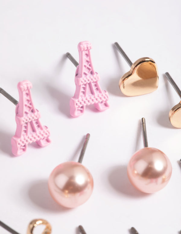 Kids Gold Paris Love Stud Earrings 6-Pack