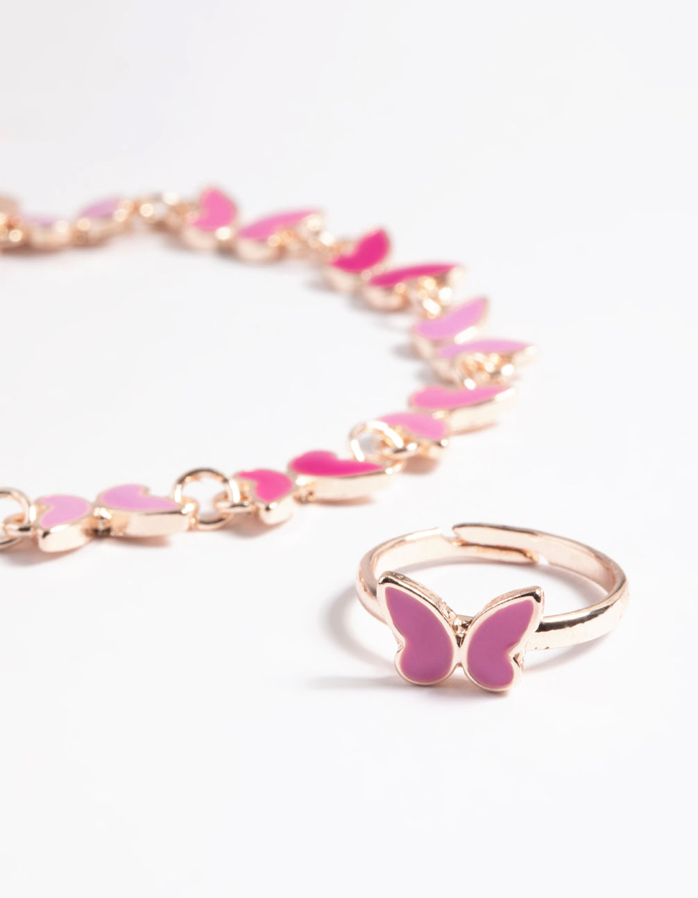 Kids Pink Mini Butterfly Bracelet & Ring Set