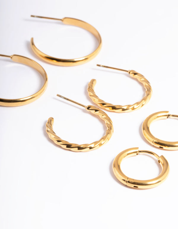 Waterproof Gold Plated Stainless Steel Mixed Huggie Earrings Pack