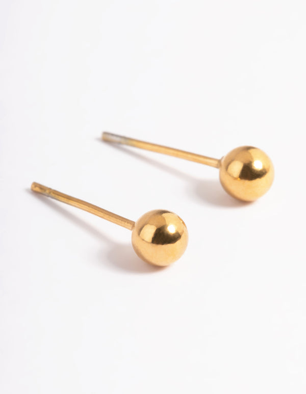 Waterproof Gold Plated Stainless Steel Cubic Zirconia Plain Stud Earrings Pack