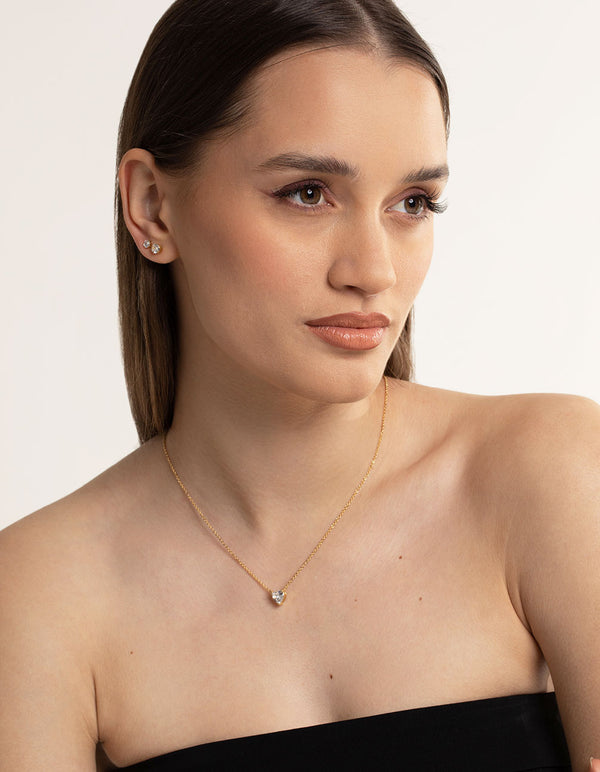 Waterproof Gold Plated Stainless Steel Cubic Zircconia Stud Earring Pack