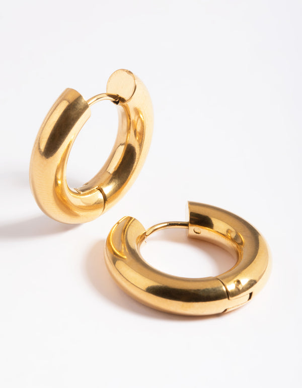 Waterproof Gold Plated Stainless Steel Chunky Medium Hoop Earrings