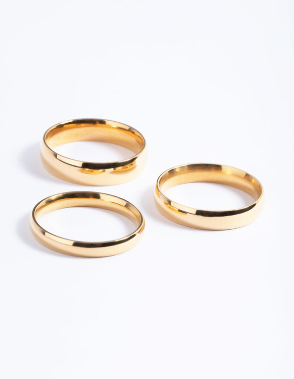 Waterproof Gold Plated Stainless Steel Plain Band Ring Pack