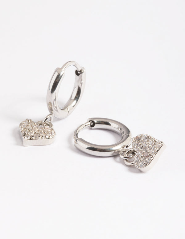 Surgical Steel Pave Heart Hoop Earrings