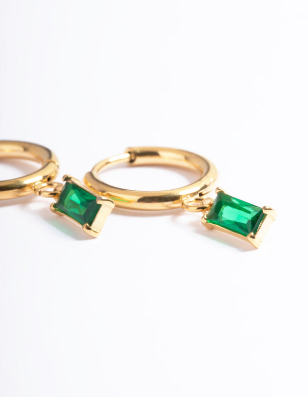 Gold Plated Surgical Steel Square Cubic Zirconia Hoop Earrings