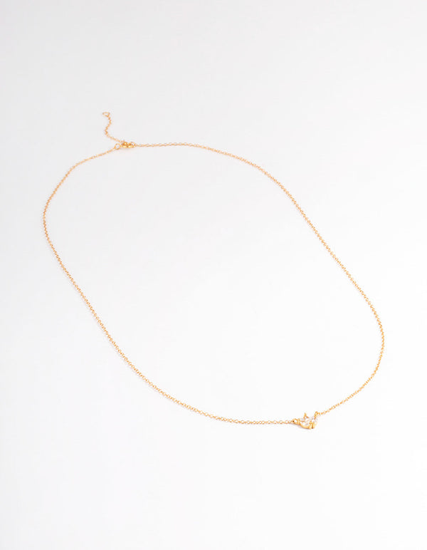 Gold Plated Sterling Silver Cubic Zirconia Marquise Trio Necklace