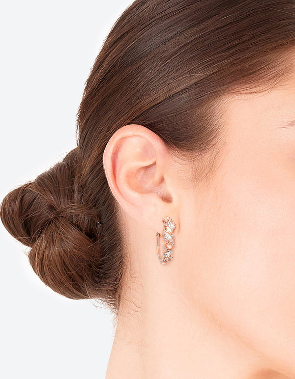 Rose Gold Mini Cluster Diamante Hoop Earrings