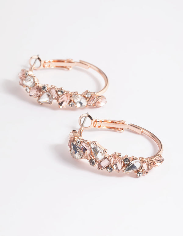 Rose Gold Mini Cluster Diamante Hoop Earrings