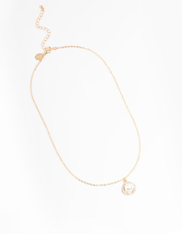 Gold Pearl & Diamante Drop Necklace