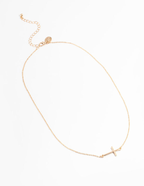 Gold Simple Bar Cross Necklace