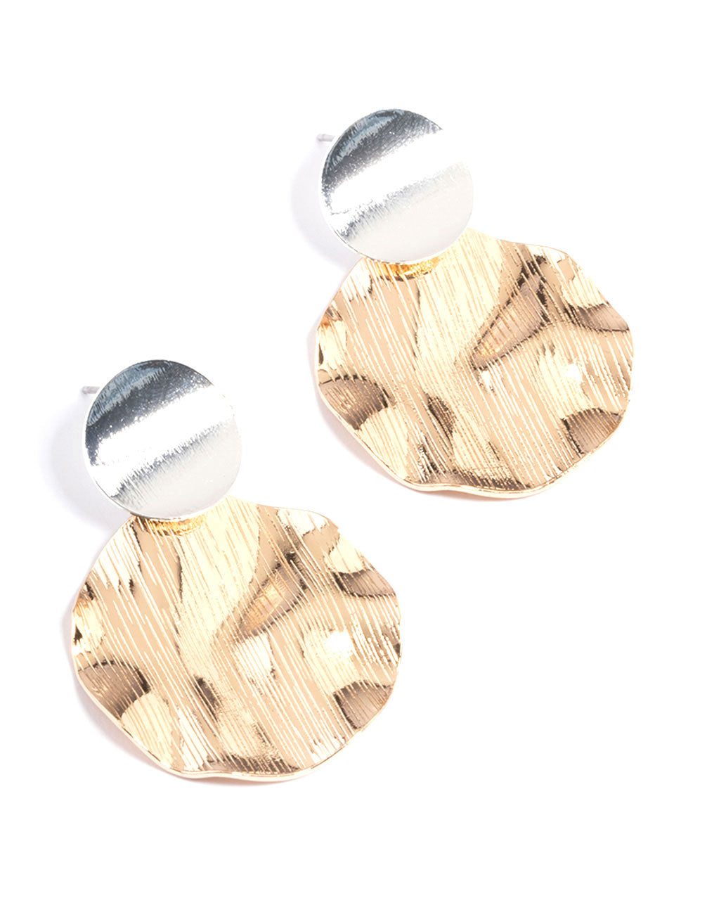 Mixed Metal Textured Wrap Disc Drop Earrings