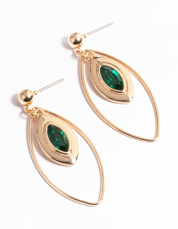 Gold Open Marquise Stone Drop Earrings