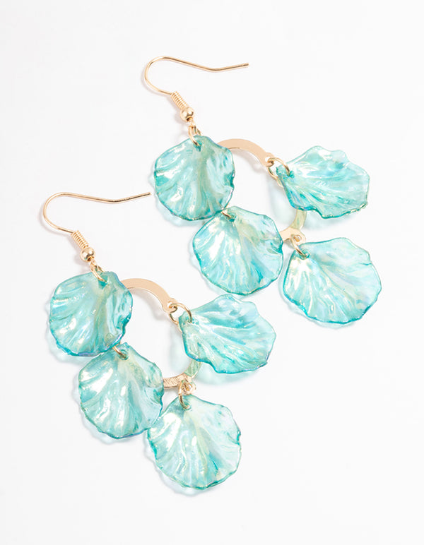 Green Petal Diamante Drop Earrings