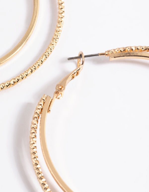 Gold Large Double Textured Hoop Earrings