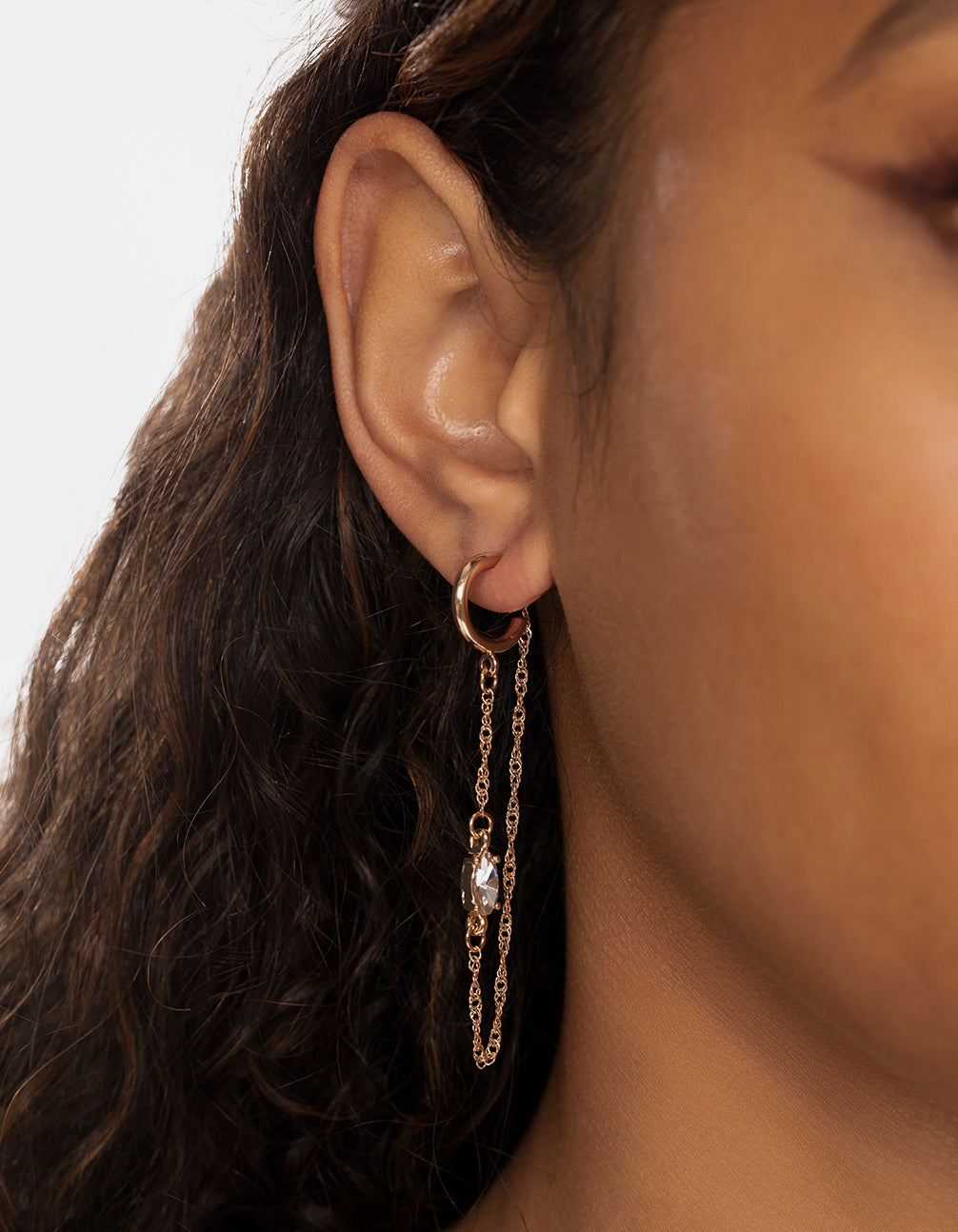 Gold Twist Chain Diamante Huggie Hoop