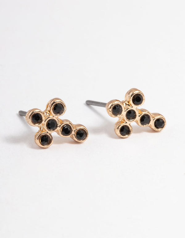 Gold Stone Cross Stud Earrings