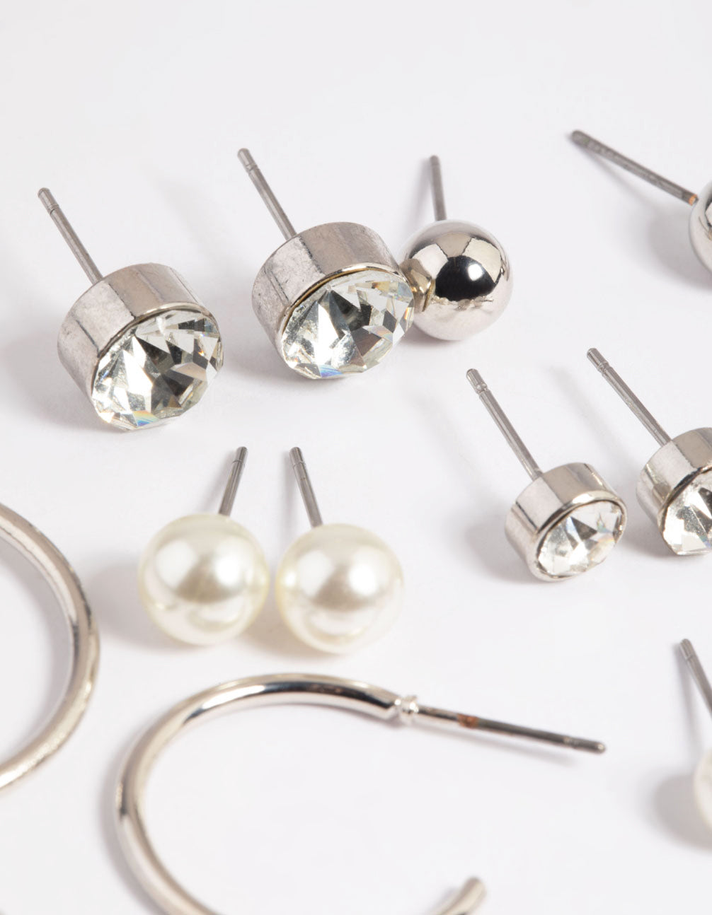 Silver Basic Stud & Hoop Earrings 8-Pack