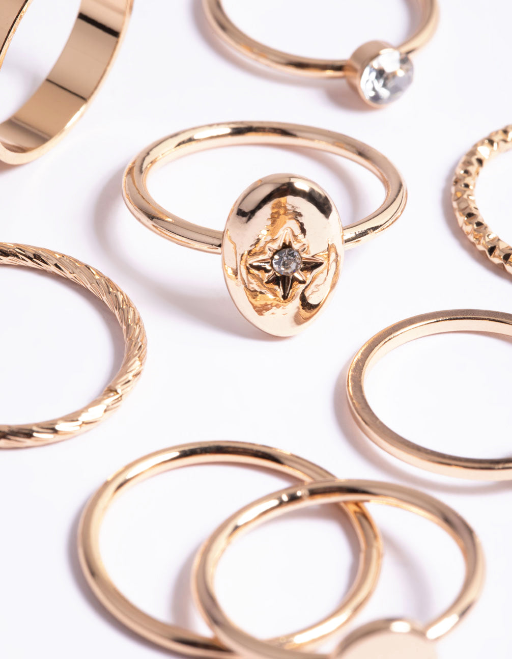 Gold Mix Band Signet Ring Pack