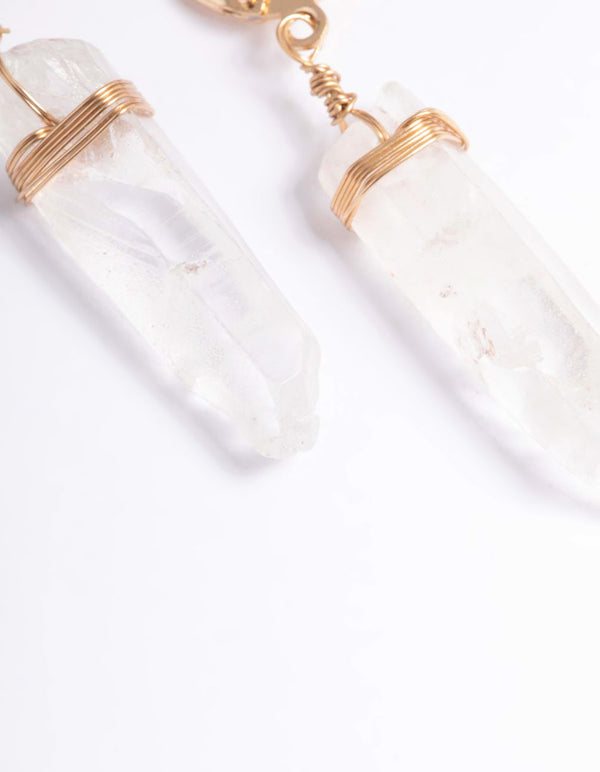 Gold Clear Quartz Raw Shard Huggie Earrings