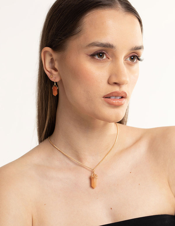 Gold Orange Shard Stack Earrings