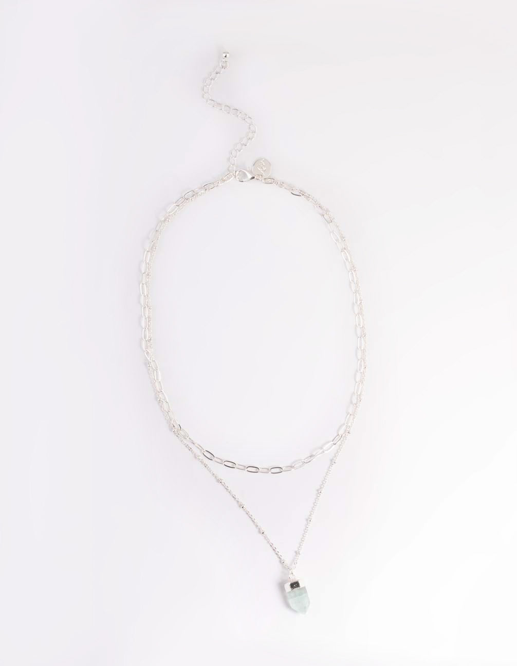 Silver Green Fluorite Shard Oval Layered Necklace