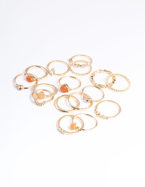 Gold Orange Diamante & Stone Ring