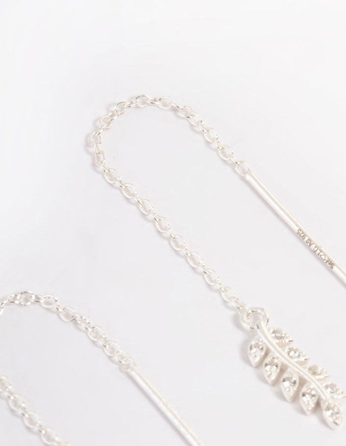 Sterling Silver Leaf Thread Earrings
