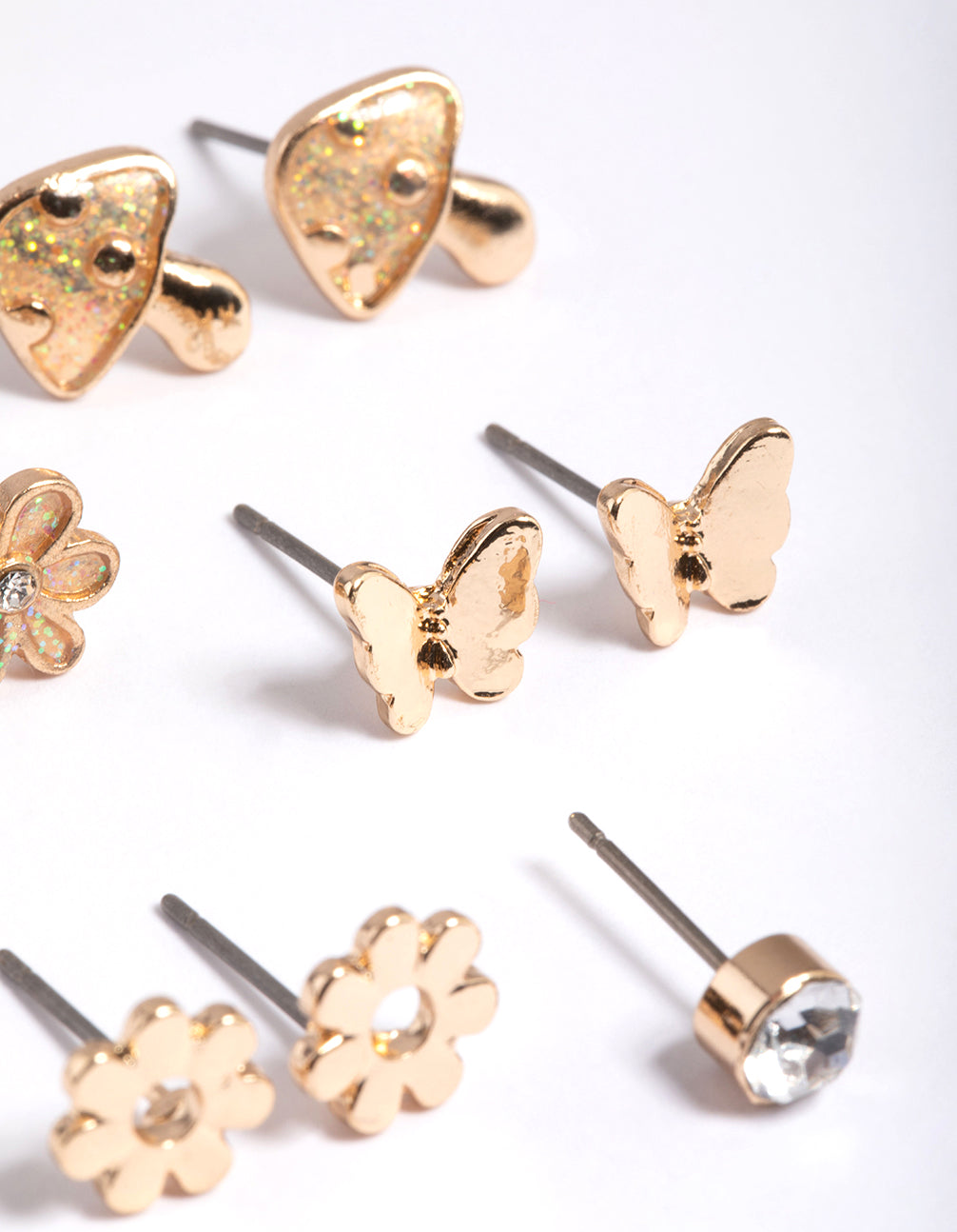 Kids Gold Glitter Mushroom Stud 6-Pack