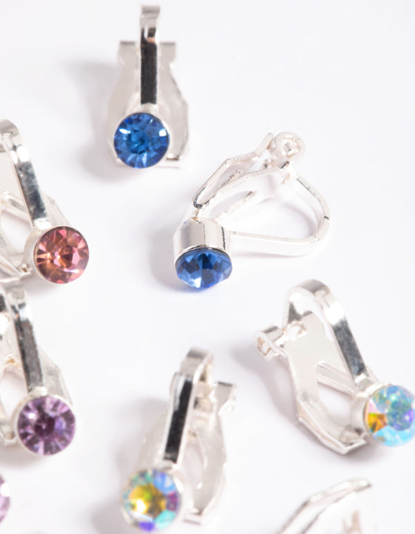 Kids Silver Basic Diamante Clip On Earring 5-Pack