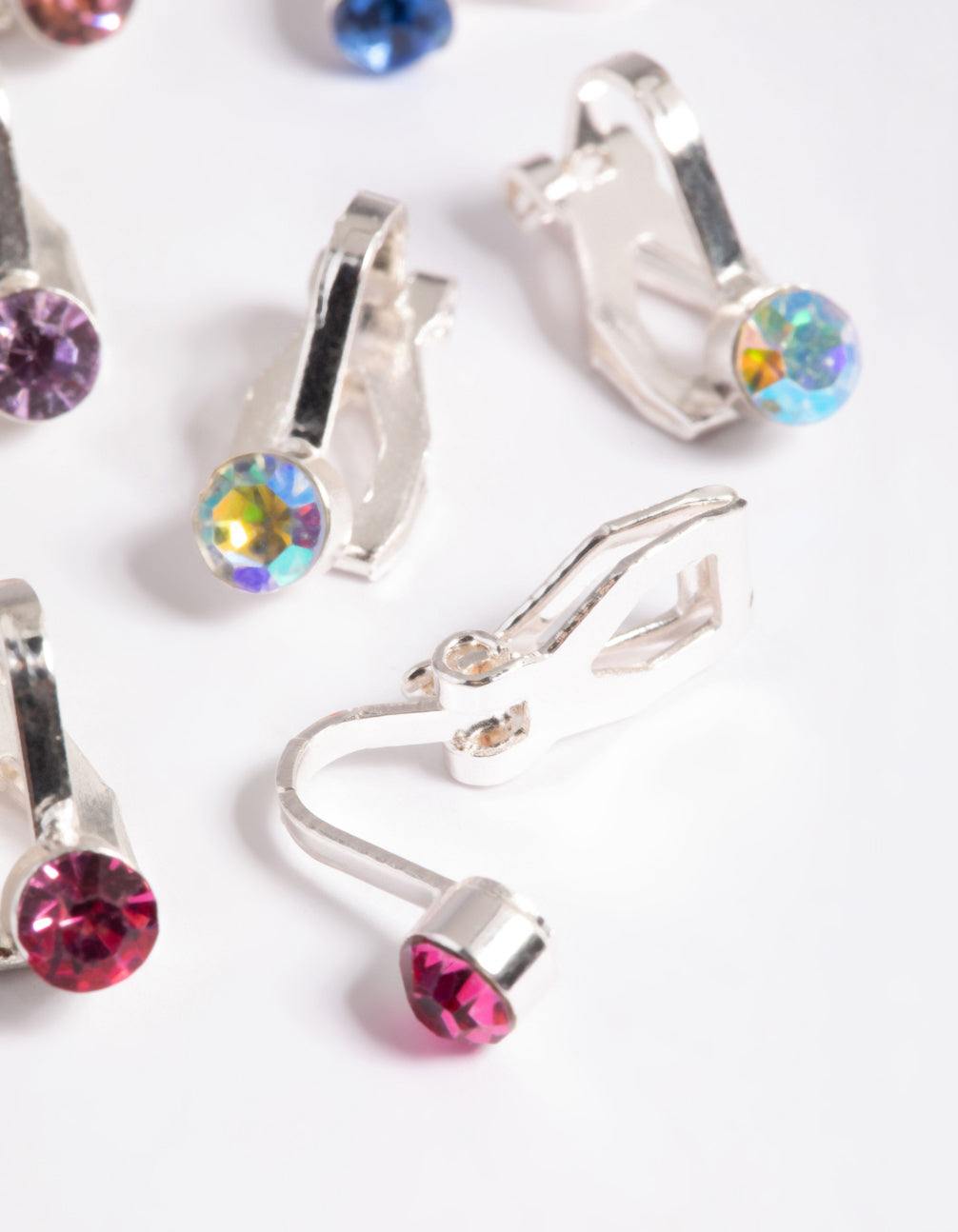 Kids Silver Basic Diamante Clip On Earring 5-Pack