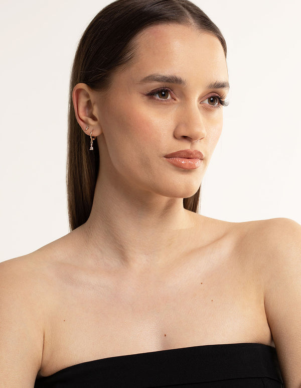 Rose Gold Plated Brass Crystal Pear Huggie Earrings 6-Pack