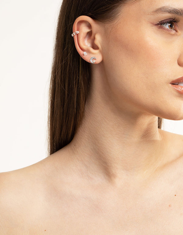 Silver Plated Cubic Zirconia Celestial Stud Earrings 6-Pack