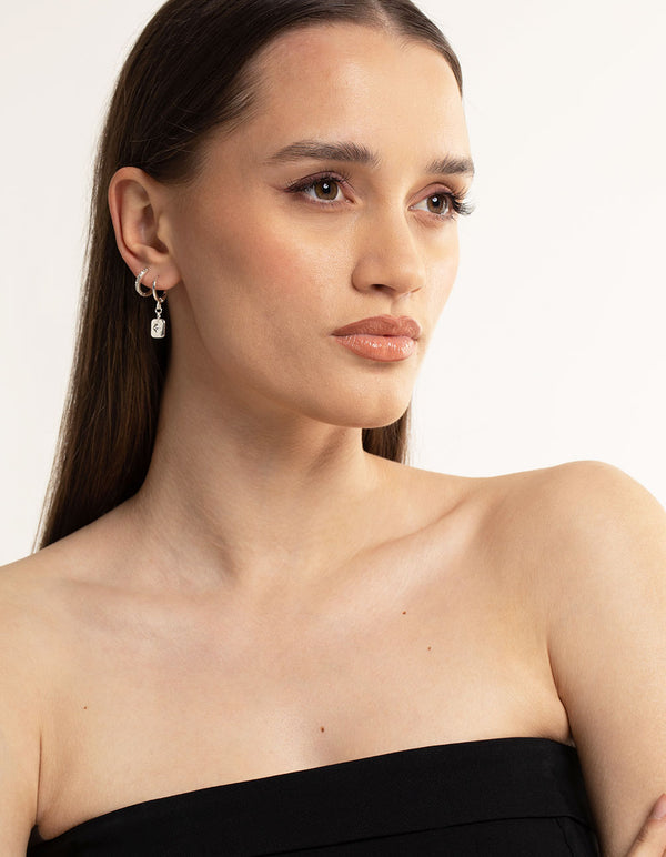 Silver Plated Brass Cubic Zirconia Celestial Stud Earrings 6-Pack